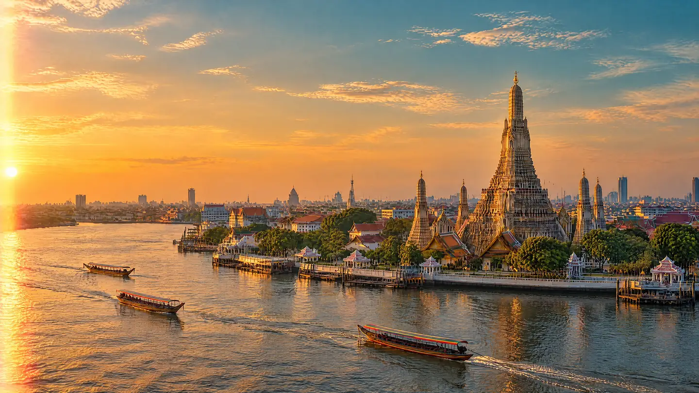 Bangkok mit dem Tempel Wat Arun am Chao-Phraya-Fluss