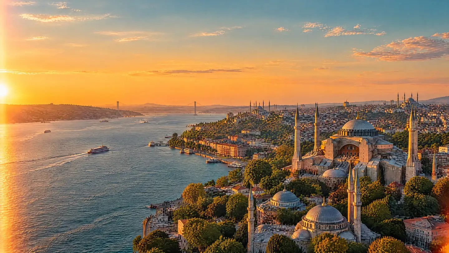 Istanbul am Bosporus mit Kuppeln und Minaretten